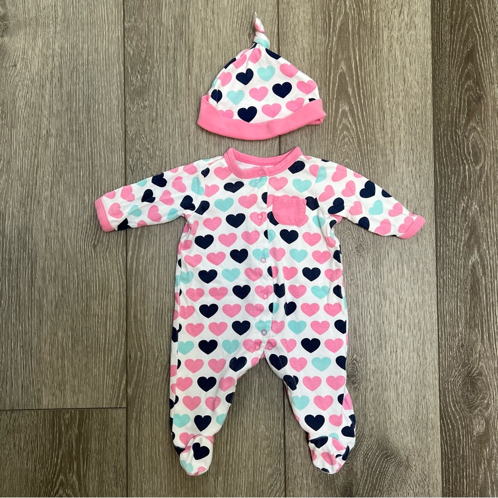 OFFSPRING 2PC SNAP UP FOOTED SLEEPER HEARTS 3MO